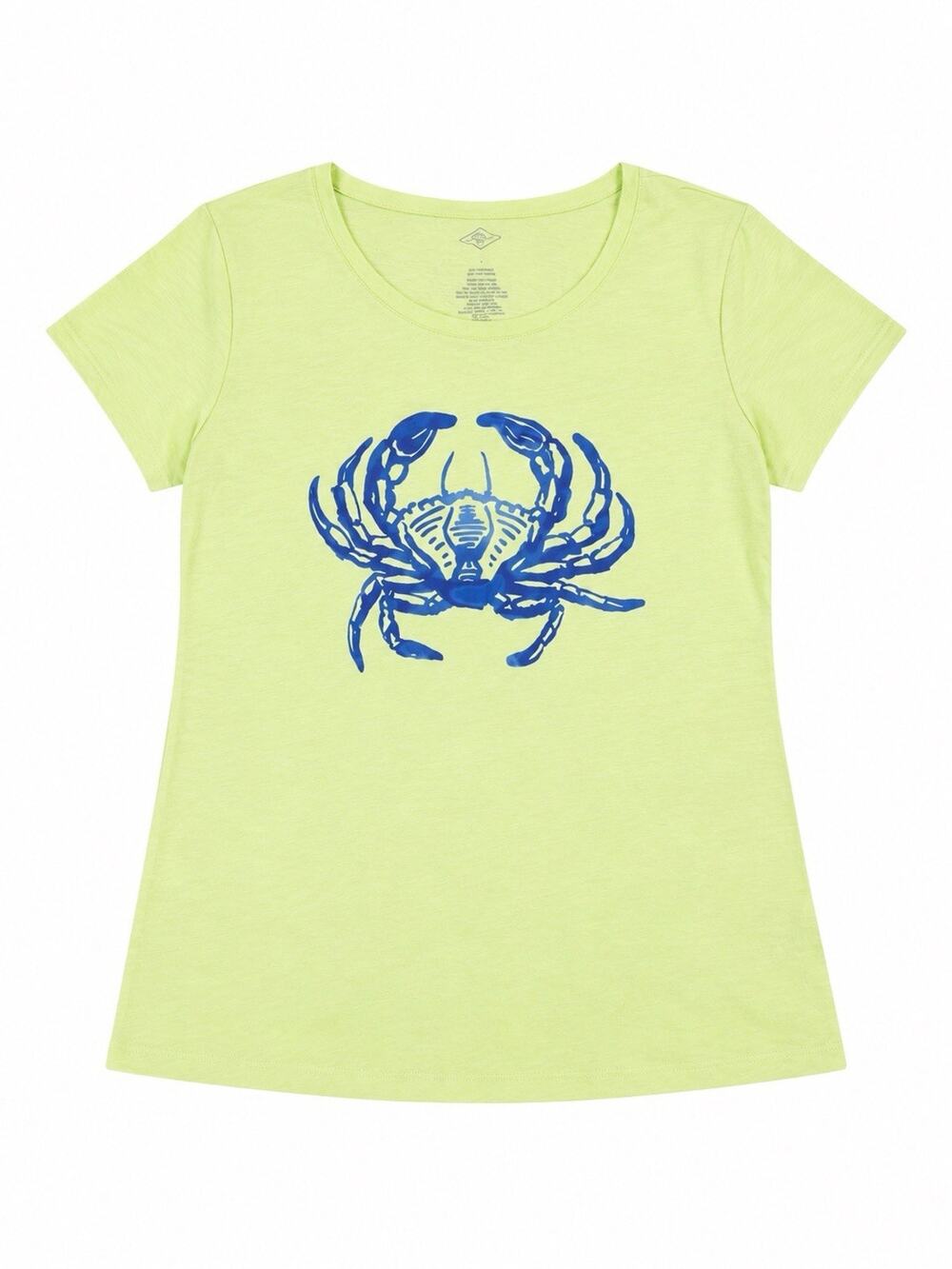 "TRIBAL CRAB" Women's LARGE T Shirt Cotton Blend Neon & Blue